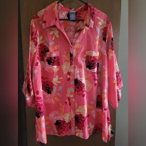 Pink Floral Button-Up Women's Top